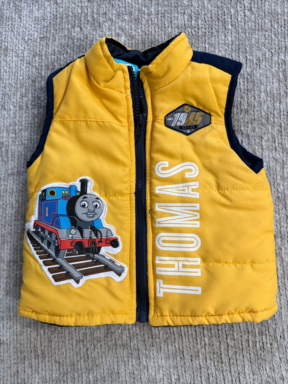 Vintage Thomas & Friends Puffer Vest Yellow Toddler Size 12M Train‎